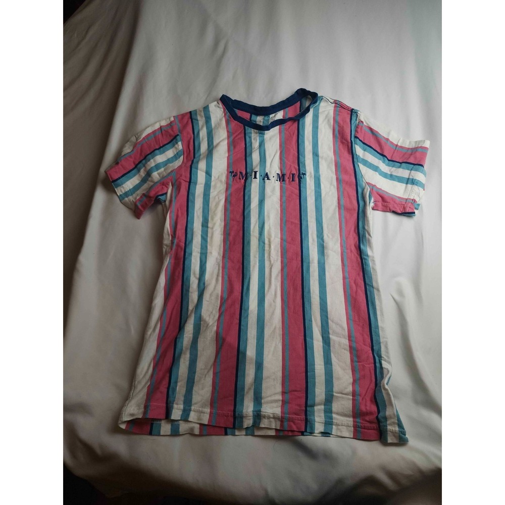 No Boundaries Miami T-Shirt Mens Medium Multicolor Stripe Short Sleeve Crew Neck
